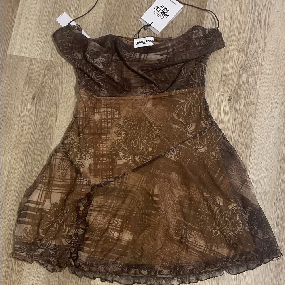 Princess Polly Brown Sheer Off-Shoulder Dress